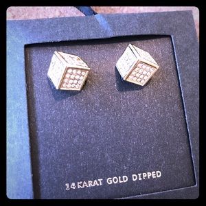 14K Gold Dipped Dice 🎲🎲 Rhinestone Studs NWT